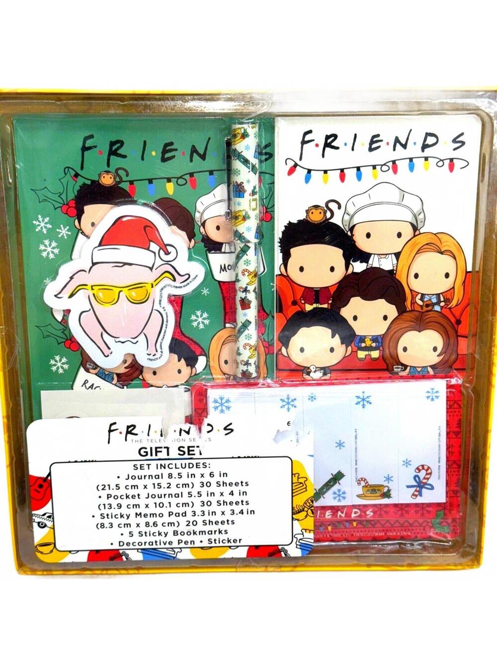 Friends Christmas Gift Set NEW 2 Journals Pen Sticky Note Pads Stickers Holiday